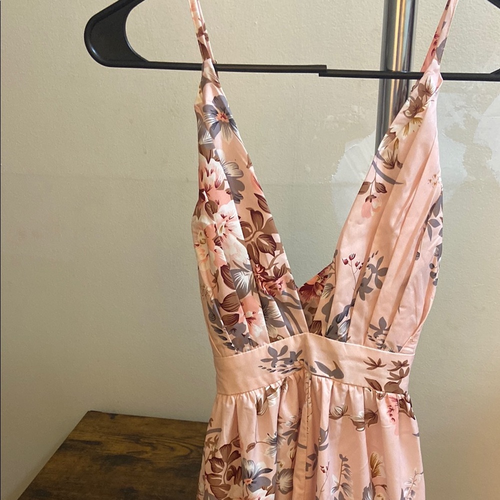 Floral Backless Dress - Pink and Brown